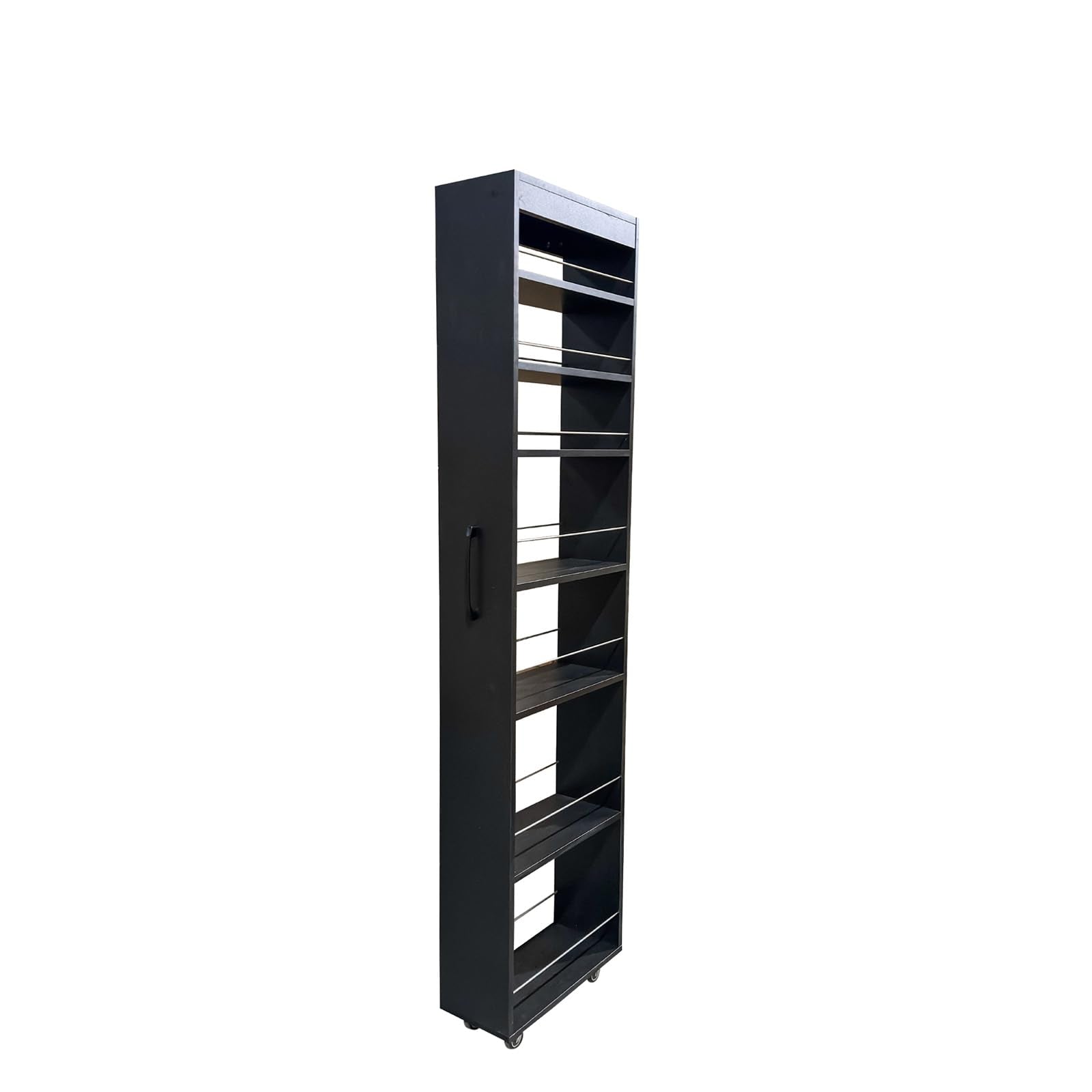 JOYSOURCE Slim Pull-Out Kitchen Cart with 7 Tiers, Narrow Rolling Storage Cabinet for Next to Fridge, Tall 7-Tier Organizer Rack with Black Handles & Wheels Black