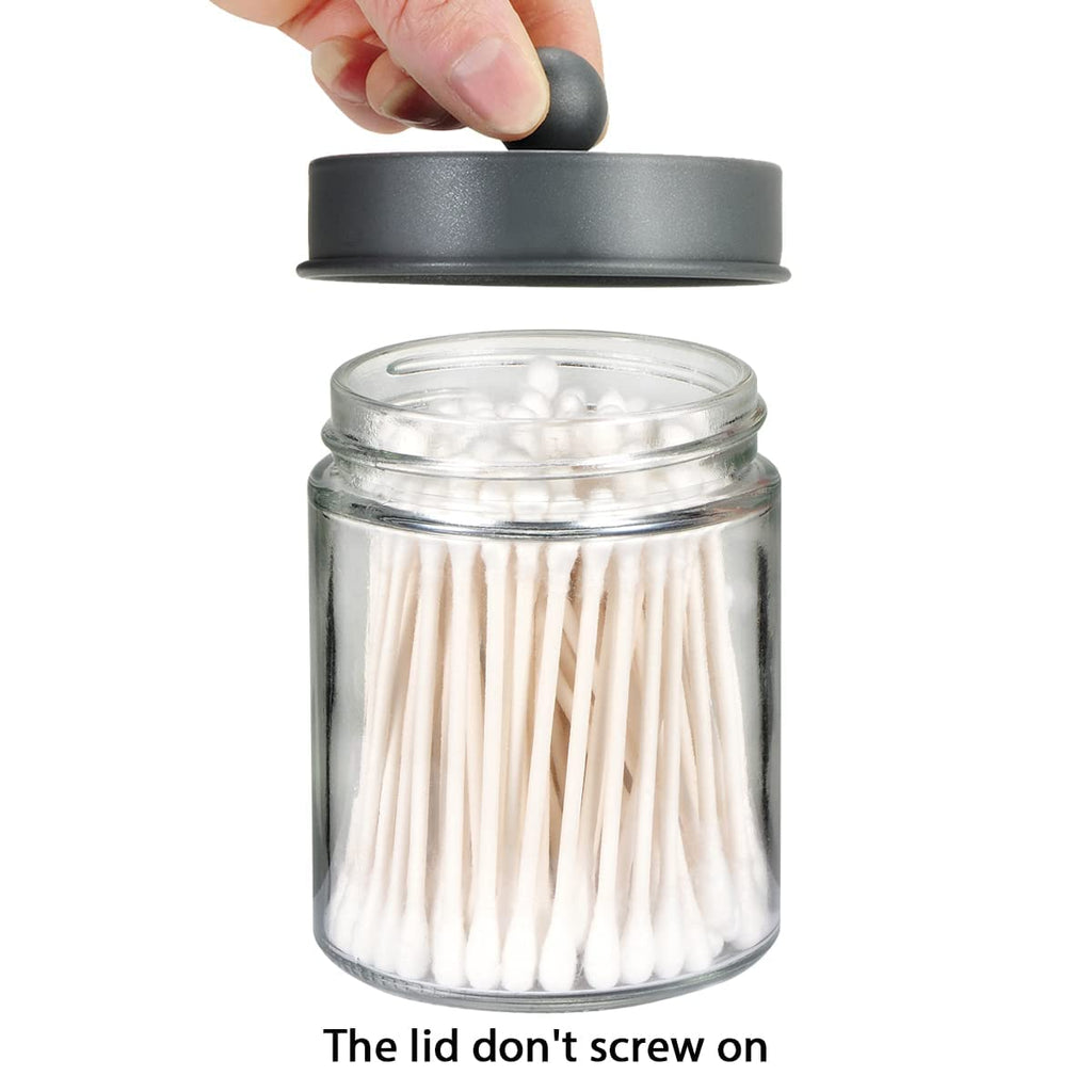 Amolliar Apothecary Jar Bathroom Storage Qtip Holder Glass, Grey 2Pack