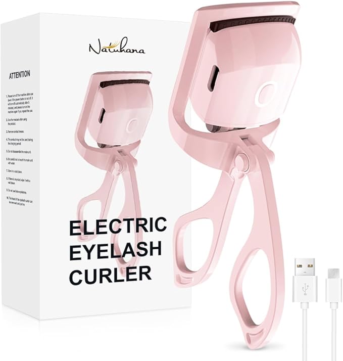 NATUHANA Heated Eyelash Curler with USB,Fast Heat up & 24H Long-Lasting,Rechargeable Electric Lash Curlers,Temperature Control,Safe Anti-Burn Quick Natural Curling Eye Lashes,Pink