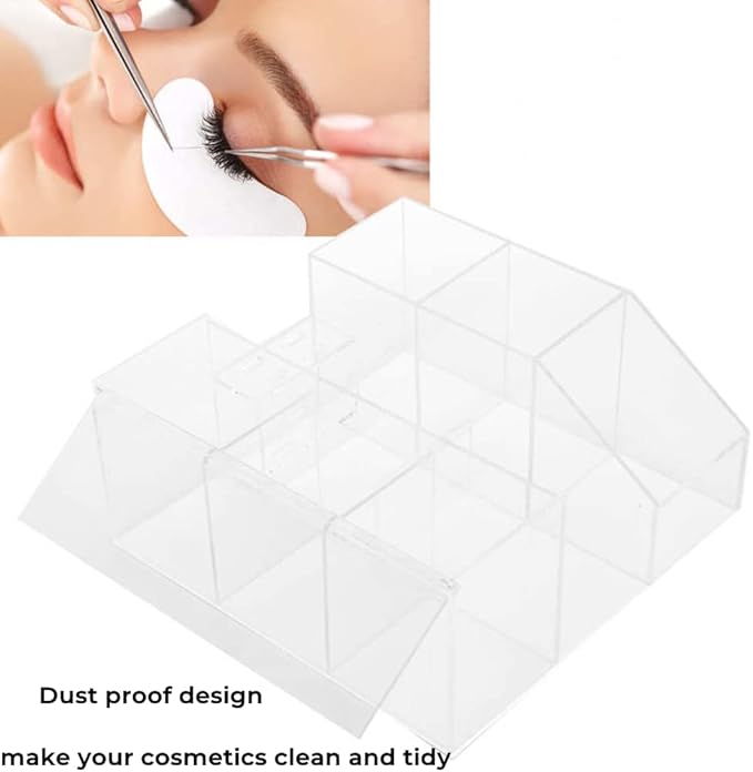 LIXIMMAZN Acrylic Large Capacity Makeup Organizer, Grafting Beauty Extension Supplies Lash Storage Display, Eyelash Storage Case Brush Tweezers Cosmetic Holder (Transparent)