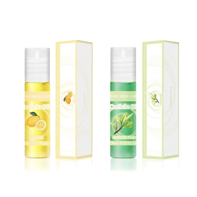 SULLMAR 8ml/0.27 FL.oz Cuticle Oil Roller Nourishing Moisturizing Roll On Cuticle Oil for Convenient Portable Nail Rollerball for On the Go Hydration and Care(Lemon&Green Tea)