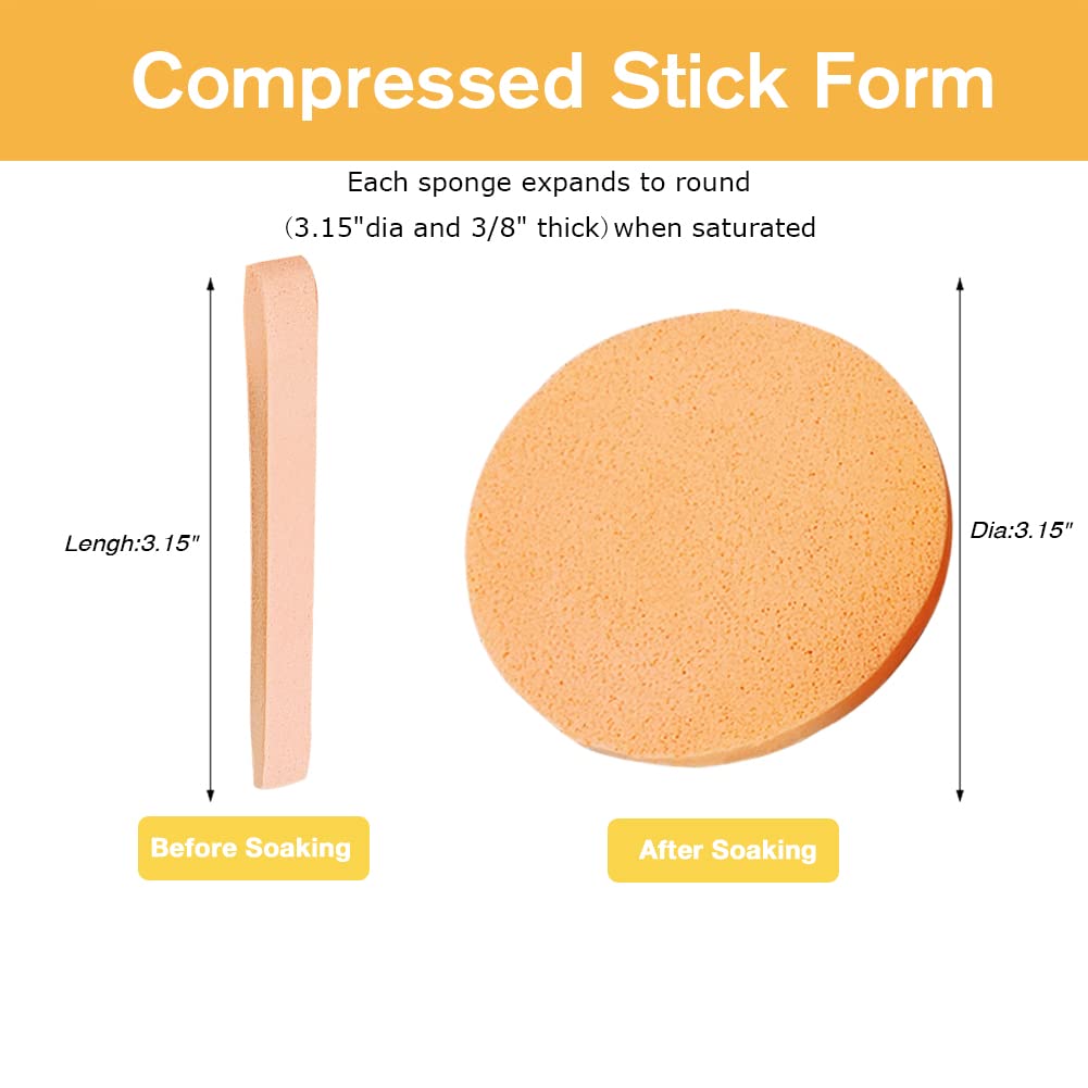 Tegelrying Facial Sponge Compressed,60 Pcs PVA Professional Makeup Removal Wash Round Face Sponges Spa Pads Exfoliating Cleansing for Women,Orange