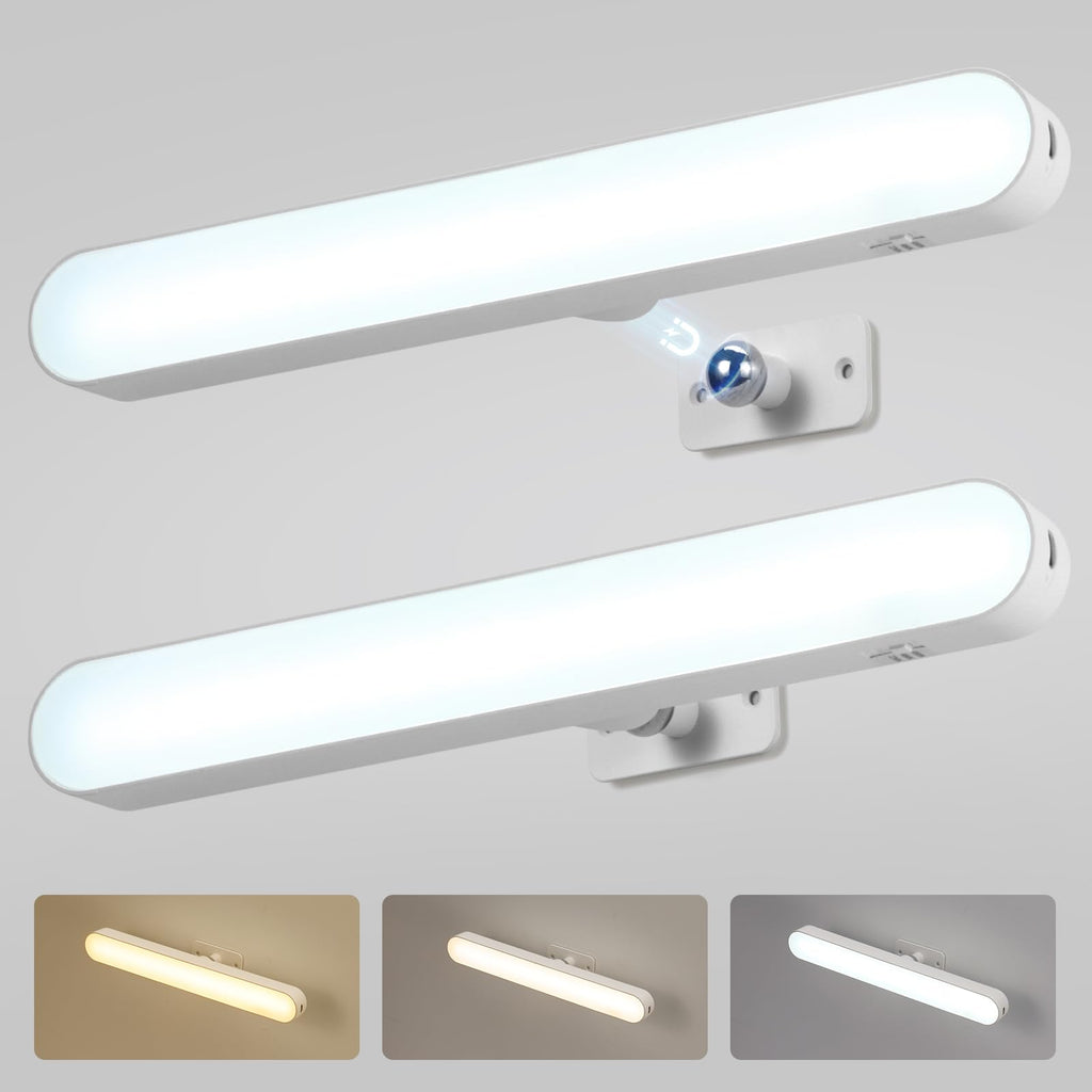Combuh 2 Pack Battery Operated Bathroom Mirror Lights Bar for Vanity Stick on, Rechargeable 14 Days Extended Battery Life Bright Make up Lighting Cordless 360° Adjustable Luces para Espejo for Desk