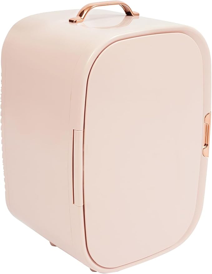 trggvvrt 12L Portable Beauty Fridge with Handle, Compact Fridge for Makeup Lipstick, Cooler & Warmer Cosmetics Refrigerator with Adjustable Shelves for Makeup, Perfumes, Lipsticks (Pink)