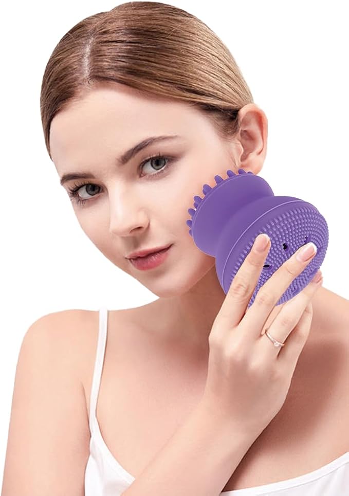 Facial Cleansing Brush Jellyfish Exfoliating Face Brush Handheld Massaging Cute Small Octopus Shape Facial Scrubber Spin Cleanser Massage Baby Shampoo Brush Exfoliate Skin for Men Women(púrpura)