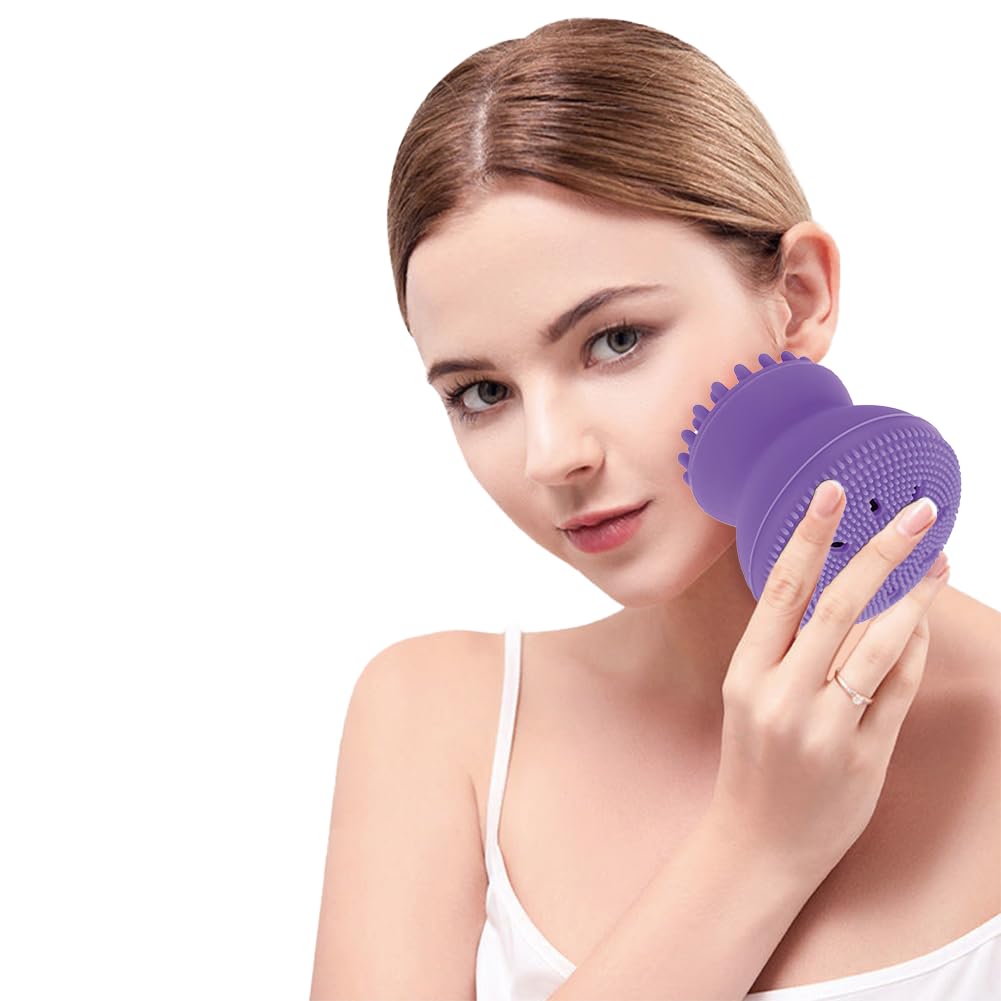 Facial Cleansing Brush Jellyfish Exfoliating Face Brush Handheld Massaging Cute Small Octopus Shape Facial Scrubber Spin Cleanser Massage Baby Shampoo Brush Exfoliate Skin for Men Women(púrpura)