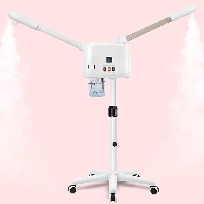 Facial Steamer, 2 in 1 Face Steamer with Cold & Hot Mist, Professional Facial Steamer with Timer Function, Stand Face Steamer Adjustable Height for Spa, Salon and at Home use