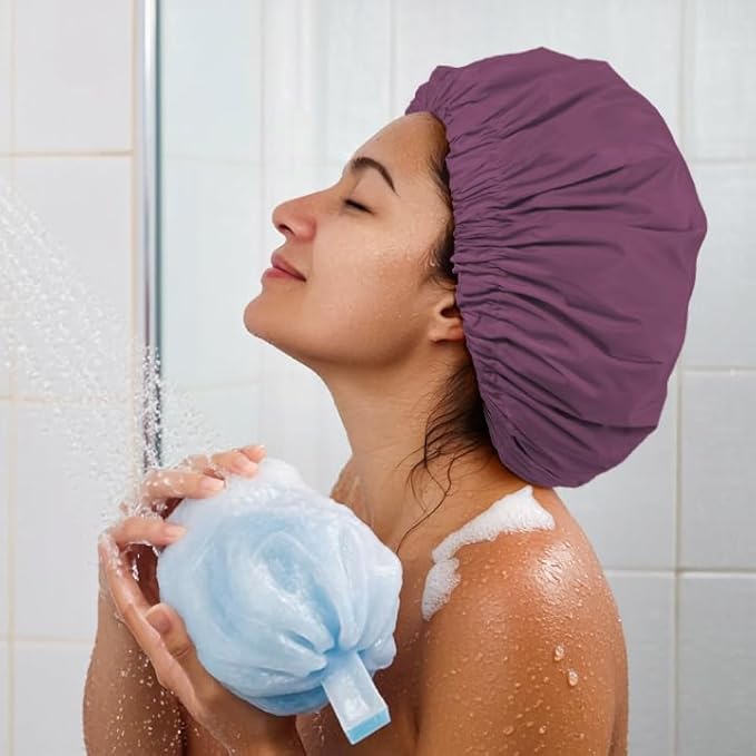 Edoneery Reusable Shower Caps for Women, Waterproof Long Hair Bonnet