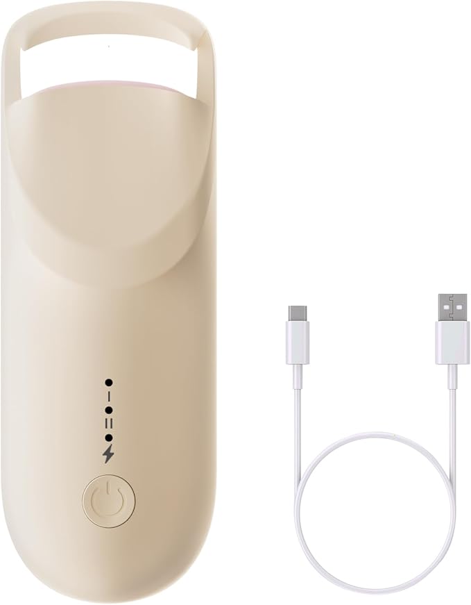 Heated Eyelash Curler, 10s Fast Heating Portable Electric Lash Curler, Type-C Rechargeable Travel Eye Lash Curlers with Anti-Scalding Silicone Pad, 2 Temp Modes & 24H Long Lasting Curves(Beige)