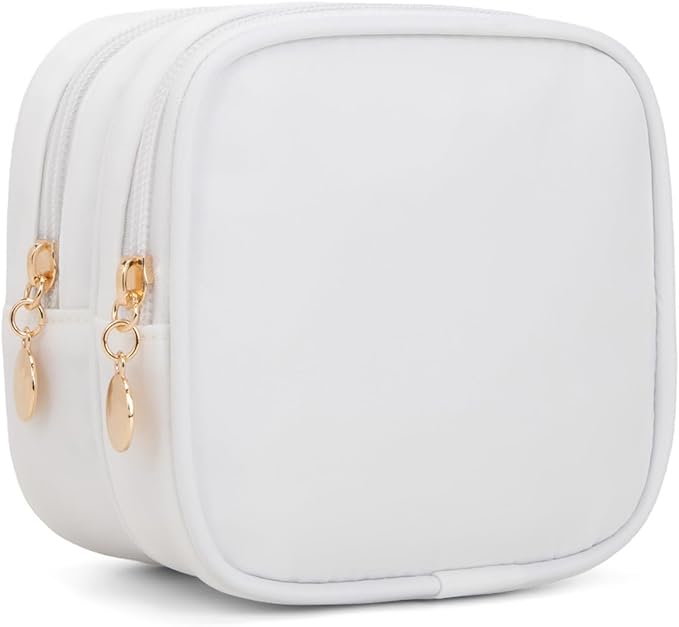 XIAOLER Small Makeup Pouch, Double Zipper Cosmetic Bag, Travel Makeup Bag, Cute Makeup Bag for Purse, Mini Toiletry Bag (White)