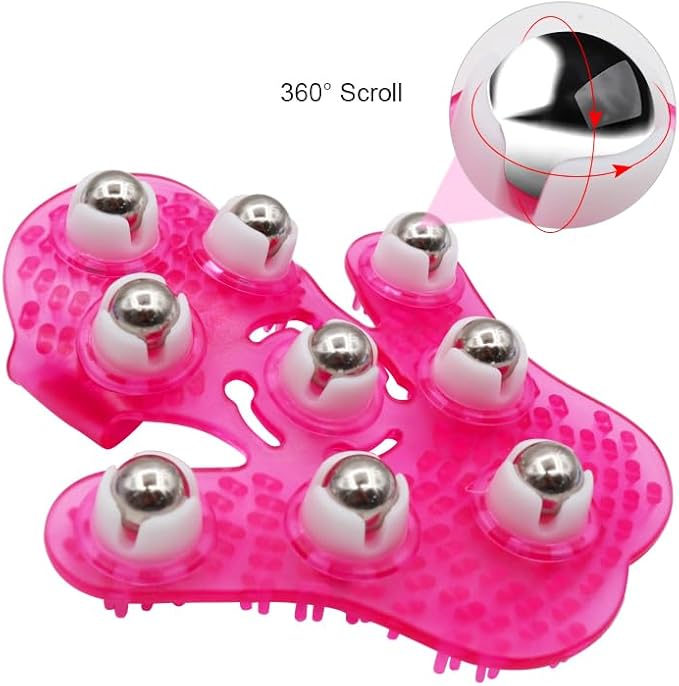 SCOLAND Roller Ball Body Massage Glove Anti-Cellulite Muscle Pain Relief Relax Massager for Neck Back Shoulder Buttocks Face Lift Tools (Pink)