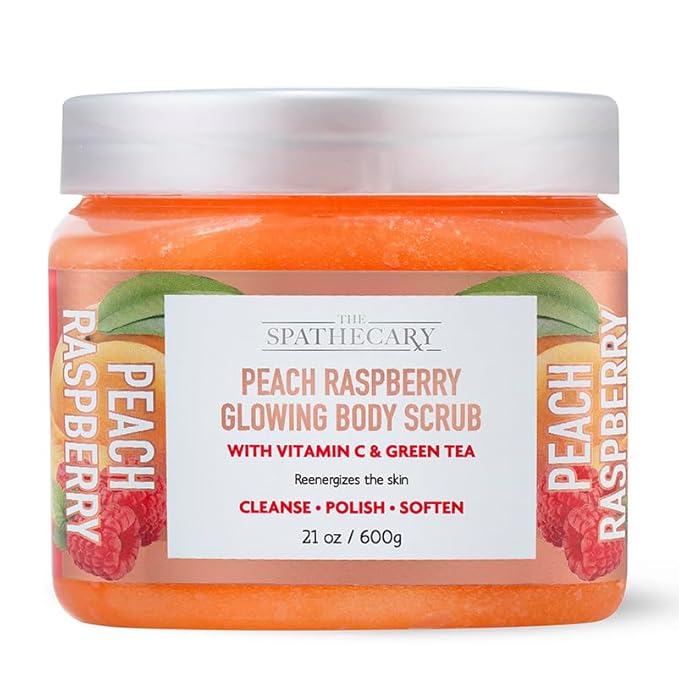 The Spathecary Peach Raspberry Sugar Scrub - Exfoliating & Hydrating Body Scrub With Vanilla & Green Tea to Help Polish, Reenergize, & Soften For Radiant Skin, Body Care Exfoliator & Cleanser, 21 oz