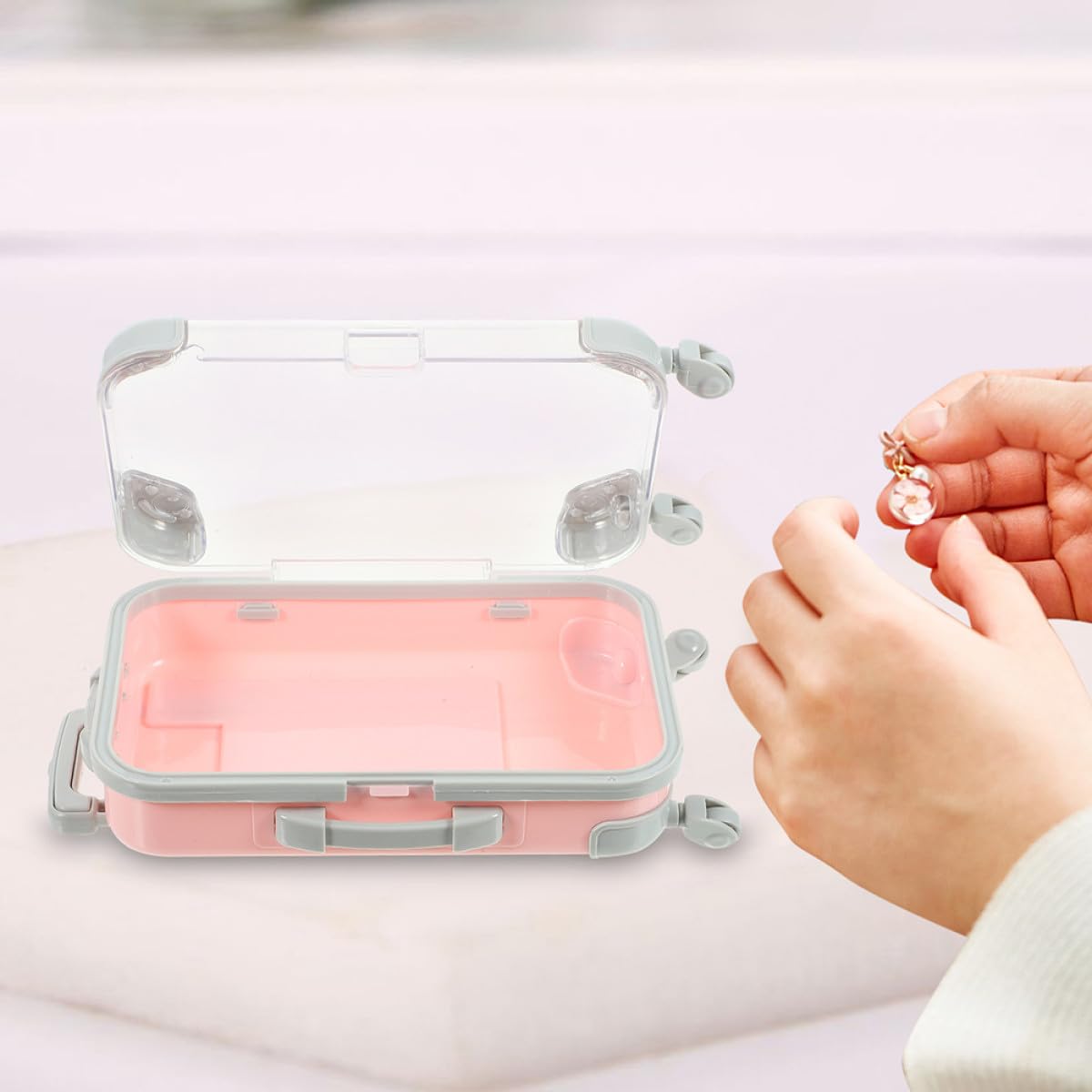 minkissy 2pcs ABS Mini Suitcase Makeup Tool Box for Travel Organizing