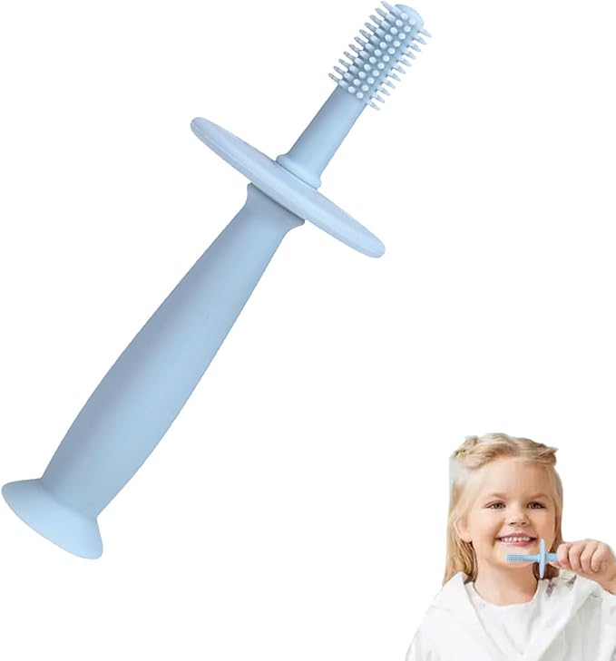 Baby Teether Toothbrush - 360 Degree Silicone Teething Toy with Suction Base, Soft Toddler Pacifier, Gum Massager Newborns, Infant Hygiene and Soothing Teether | for Babies 6-12 Months
