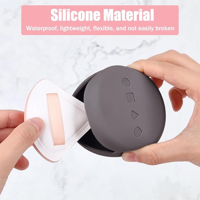 Ouliget Portable Powder Puff Case,Breathable Round Makeup Puff Protective Container,Silicone Make-up Storage Box Travel Quick Drying Easy to Carry,4 Pieces,Pink+Grey