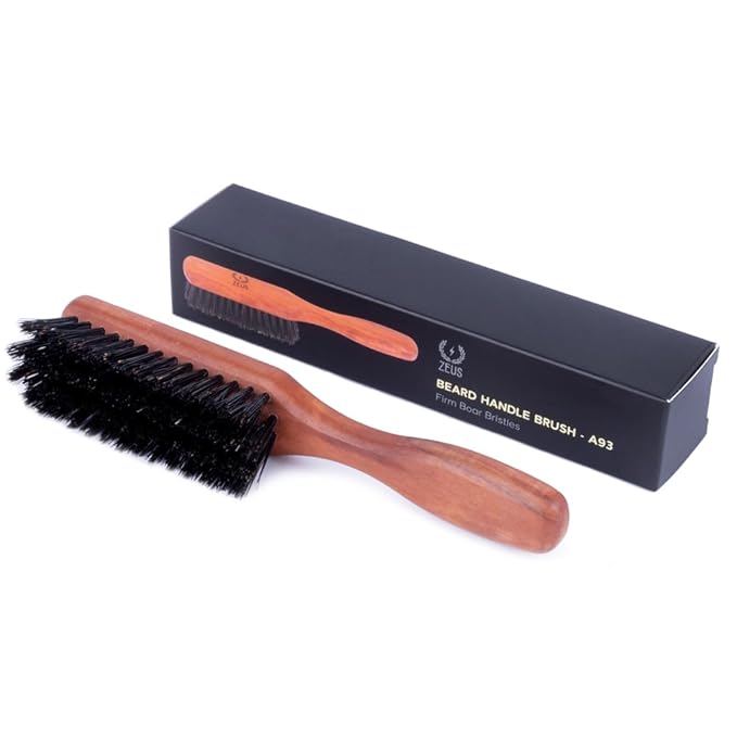 ZEUS Stiff Boar Bristle Beard & Mustache Brush for Men with 6” Handle (A93)