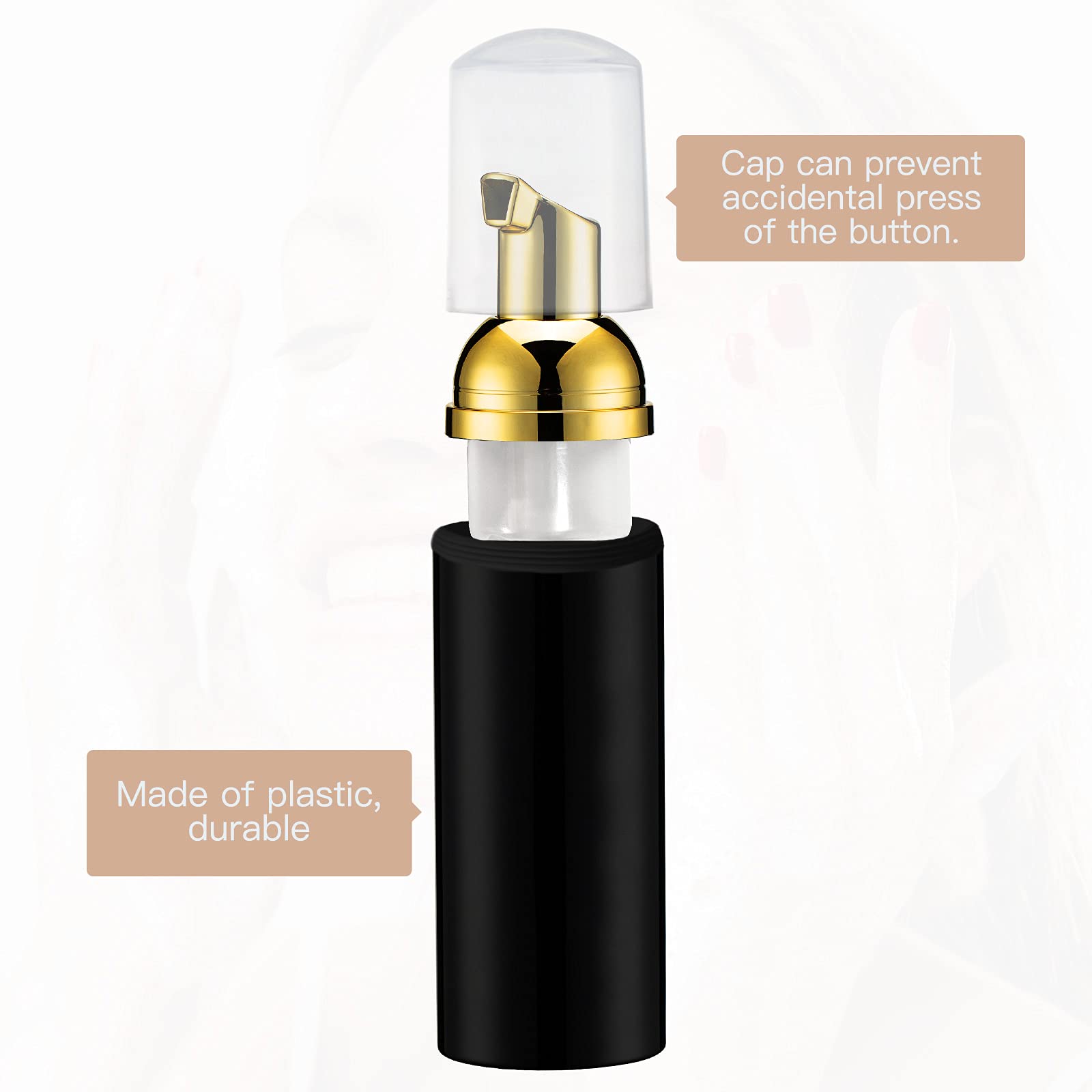 Owlyee Travel Foam Pump Bottle - 2oz Small Size Foaming Hand Soap Dispenser - Mini Portable Mousse Lash Shampoo Kit Container for Hair - Empty Leak Proof Plastic Gold&Black Foamer 30Pack