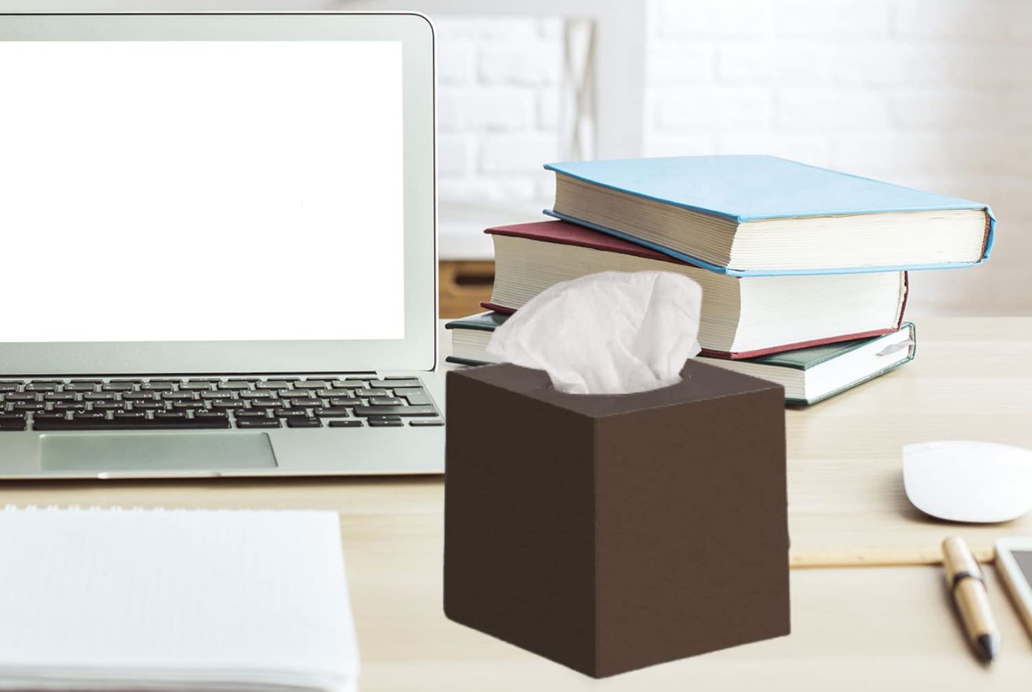 DWËLLZA HOMË Brown Tissue Box Cover Square - Plastic Facial Tissue Box Holder Set of 2 - Cube Tissue Holder Dispensers Fit Any Vanity Countertop, Bedroom Dresser, Office Desk or Brown Bathroom Decor