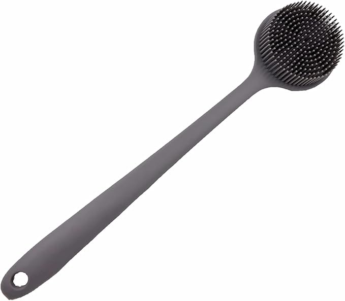 Long Handle Silicone Body Scrubber for Shower, Dual-Sided Back Scrubber Brush with Soft Bristles&Massage Nodes, Exfoliating Bath Brush for Hard to Reach Areas, Easy to Clean & Quick Dry, for Daily Use