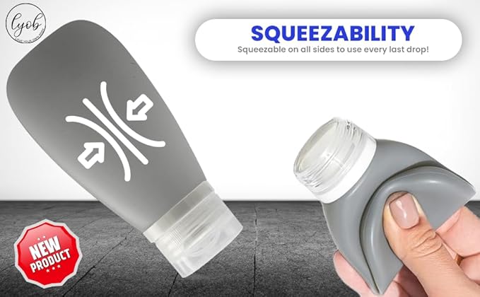 LYOB Travel Bottles for Toiletries, TSA Approved 3 oz Leak Proof Silicone Refillable Squeeze Travel Size Containers BPA Free for Cleansers, Lotions, Shampoo w/Clear Bag (Earth Tone Colors)