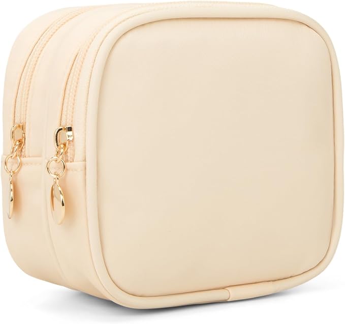 XIAOLER Small Makeup Pouch, Double Zipper Cosmetic Bag, Travel Makeup Bag, Cute Makeup Bag for Purse, Mini Toiletry Bag (sand)