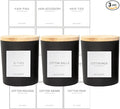 Ezebesta 3PCS Modern 13.53oz Black Bathroom Canisters with 12 Labels & Wooden Lid Thick Glass Jar Set Qtip Holder for Cotton Ball & Pads Storage Organization Minimalist Decor