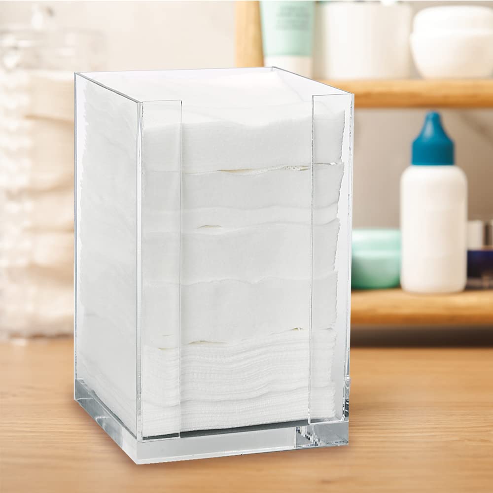ForPro Square Pad Dispenser - Clear, Acrylic, Open Sides and Top Dispenser - Fits 4” x 4” Cotton Pads - 7” H x 4.25” W x 4.25” L