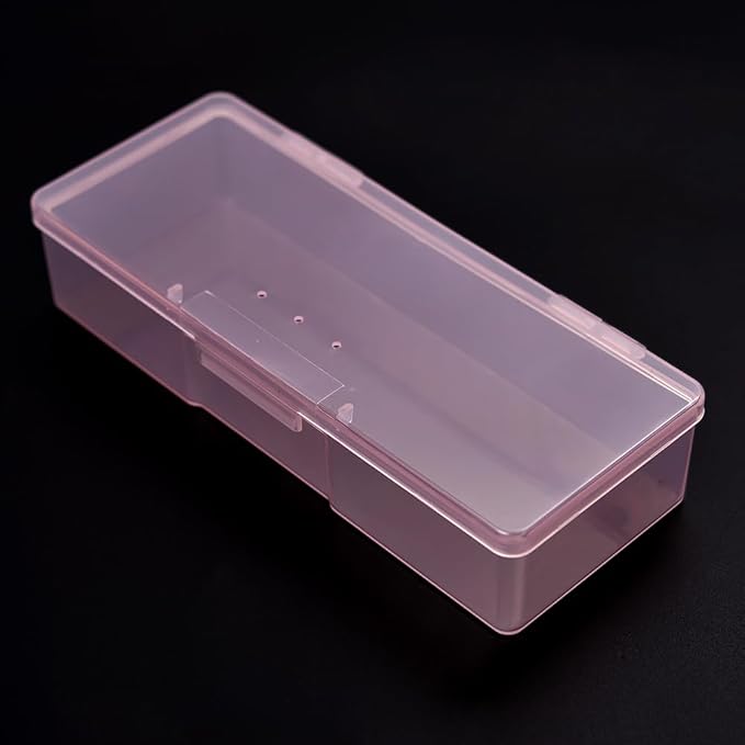 Rolabling Transparent Box Storage Case for Nail Art Equipment Manicure Tool Organzing Pedicure Tool Empty Plastic Box (Pink)