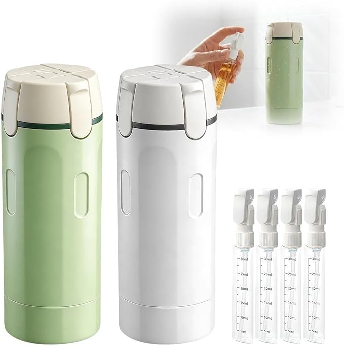 Eadwe 2026 New 4 in 1 Travel Dispenser Bottle, 4 Pack 30ML Travel Bottles for Toiletries, Leak Proof Travel Size Containers, Portable Containers for Shampoo Lotion Conditioner Cream (White+Green)