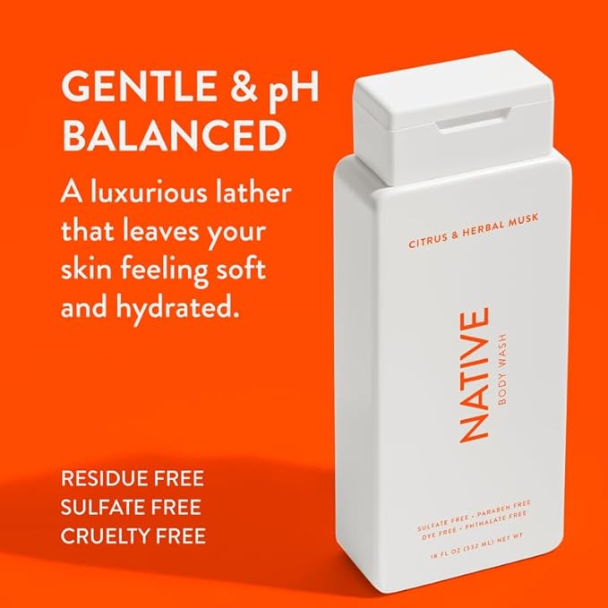 Native Body Wash Contains Naturally Derived Ingredients | For Women & Men, Sulfate, Paraben, & Dye Free Leaving Skin Soft and Hydrated | Citrus & Herbal Musk 18 oz