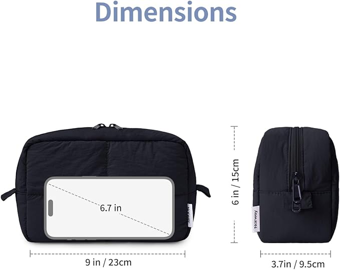 Narwey Travel Makeup Bag for Women Girl, Quilted Cosmetic Bag Make Up Organizer Bags, Puffer Travel Toiletry Bag for Toiletries (Black)