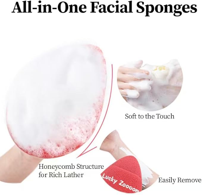 Large Face Sponges for Cleansing with Storage Clips Red Cleansing Puff,5.9 in x 4.3 in,Reusable Hydrophilic Polyurethane Facial Sponges for Face Wash, Reusable Makeup Remover Exfoliating Pads
