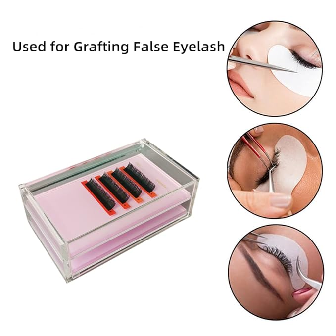 LIXIMMAZN 2 Layers Acrylic Eyelash Pallet Organizer Box, Grafting Eyelash Clear Makeup Display Container for False lashes Transparent Storage Case (Pink)