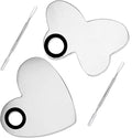 AYWFEY 2 Sets 2 in 1 Makeup Mixing Palette, Stainless Steel Cosmetic Makeup Palette Tray with Spatula, Professional Makeup Mixer Pallet Makeup Artist Tools for Blending Cosmetic Eye Shadow Lipstick
