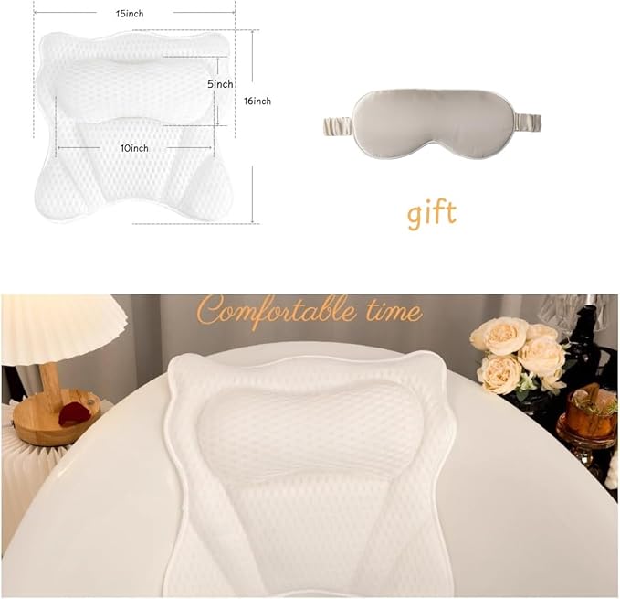 LIBRALUX Bath Pillows for Tub, Luxury Bath Pillows for Neck Head and Back Support,Bathtub Pillow with Soft 4D Breathable Mesh Fabric and Nonslip Suction Cups,Relaxing Bath Accessories .(White)
