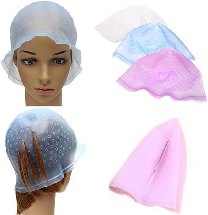 Silicone Highlight Tipping Cap for Hair with Hook Reusable Hair Cap for Hair Coloring Hair Staining Cap Dyeing Tool