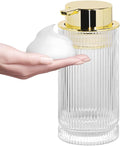 Tonxus 14 Oz Foaming Soap Dispenser, Clear Glass Soap Dispenser, Refillable Foam Pump Bottle Lotion Container with Gold Pump, Decorative Slim Ribbed Bottle for Bathroom and Kitchen Decor