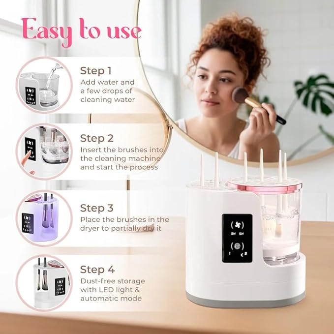 BRISEL 3-in-1 Electric Makeup Brush Cleaner & Dryer Machine, Automatic Cosmetic Brush Washer, USB Powered with LED, Deep Cleaning & Fast Drying, Fits All Makeup Brushes & Sponges