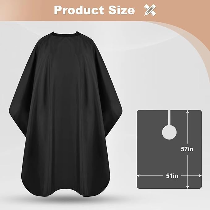 JSAZCKC Hair Cutting Cape with Adjustable Snap Closure, Professional Barber Cape, Haircut Salon Supplies for Men and Women - 57" x 51"(Black)