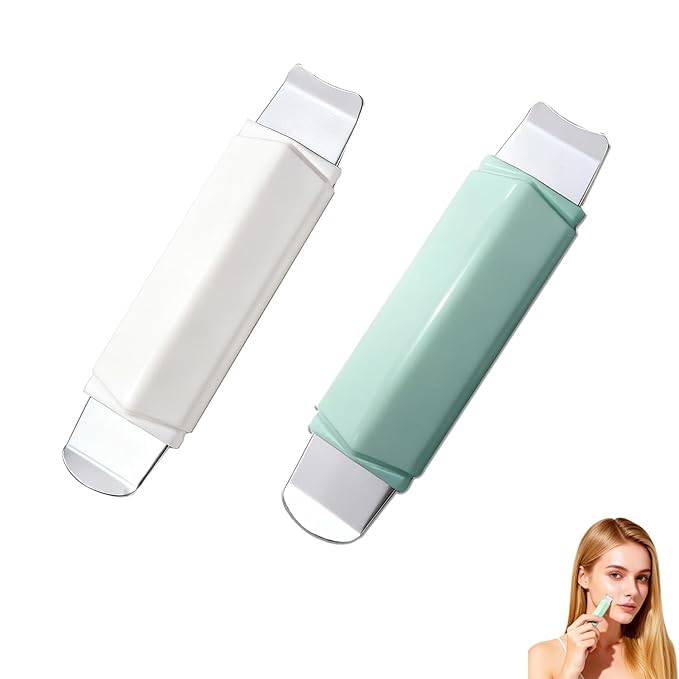 2 PCS Blackhead Remover Tool, Dual-Head Face Spatula for Deep Cleansing Nose Pores & T-Zone, Skincare Tool for Men and Women(Green+White)