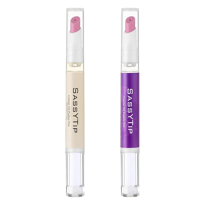 SASSYTIP Ceramic Cuticle Pusher & Oil Pen, 2ml Grape + Fragrance Free Scented Nail Care Pen, Gentle Cuticle Remover for Dry & Damaged Nails, Moisturize Strengthen Brighten (Grape3.0&Beige3.0)
