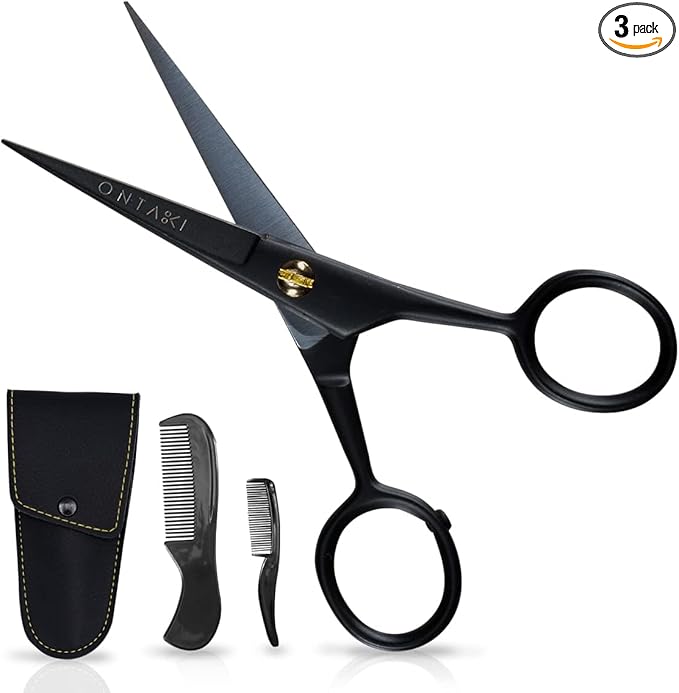 5" Beard and Mustache Scissors for Men with Combs - German Steel - Black