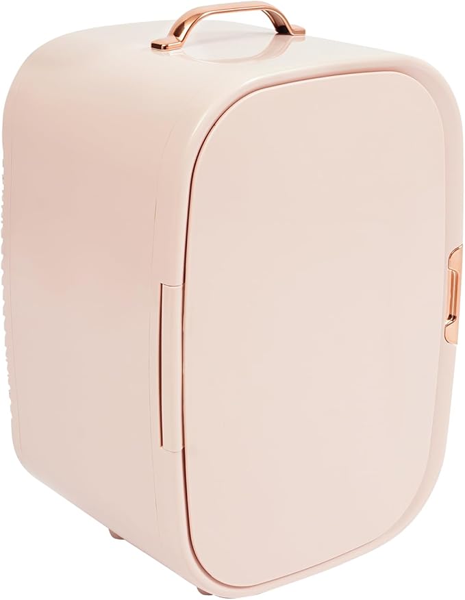 LOONGWEIA 12L Mini Skincare Fridge, Compact Cosmetic Fridge with Cooling & Heating White Portable Beauty Fridges with Partition Boards and Handle for Bedroom Dorm Office (Pink)