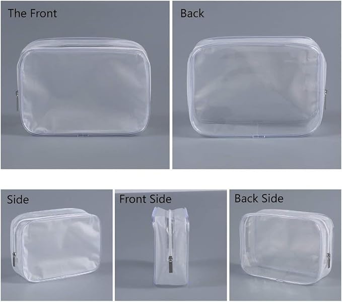 BEFORYOU 6 Pack Clear Toiletry Carry Pouch with Zipper Portable Plastic Waterproof Cosmetic Bag TSA Approved for Vacation Travel Bathroom and Organizing (White, Large)