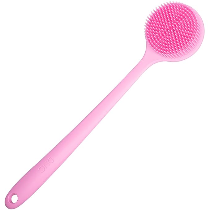 DNC Back Scrubber for Shower, Silicone Shower Brush with Long Handle Soft Bristles, Bath Body Exfoliator Washer for Men Women