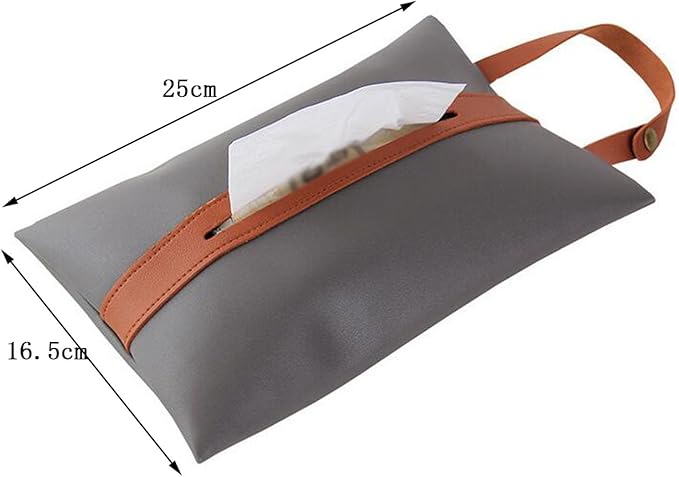 Spotact Tissues Box PU Leather Facial Paper Storage Case Rectangular Organizer Holder Decor with Hanging Strip for Kitchen Restaurant Countertops Bedroom Dressers Night Stands Desks (Gray)