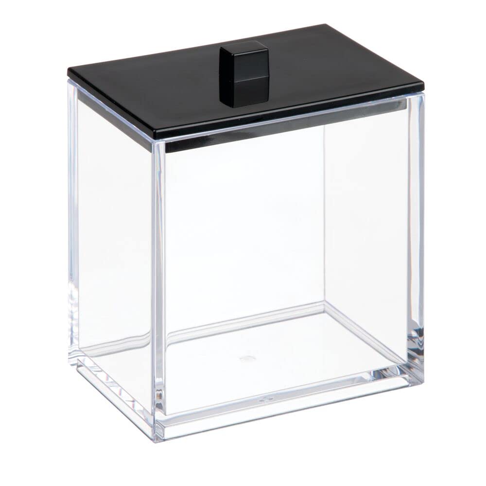 mDesign Plastic Rectangle Apothecary Canister - Organizer for Bathroom Vanity Countertop Shelf Decor - Holds Cotton Swabs, Soap, Makeup, Bath Salts - Lumiere Collection - 2 Pack - Clear/Black