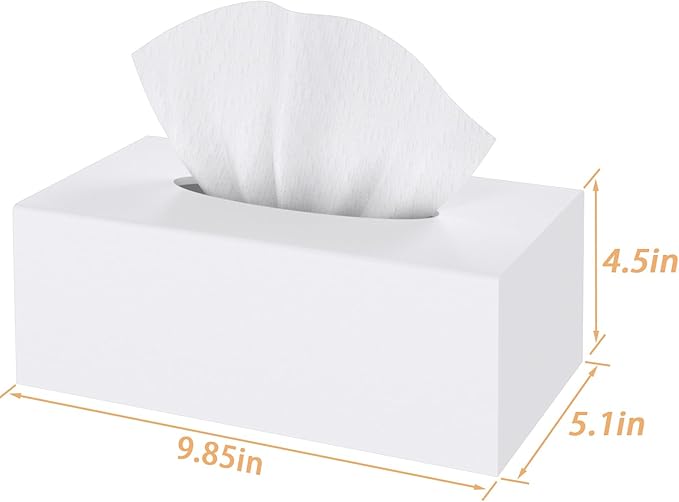 SILUT Tissue Box Cover Rectangle, Tissue Box Holder Decorative, Acrylic Tissue Box Cover, Stylish Tissue Holder for Bathroom, Home, Restaurant, Kitchen - Matte White