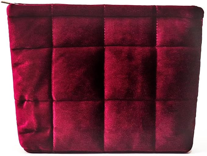 HFLZBRO Puffy Quilted Makeup Bag, Cosmetic Bag, Travel Toiletry Organizer Pouch, Clutch for Women(Wine Red - Velvet)