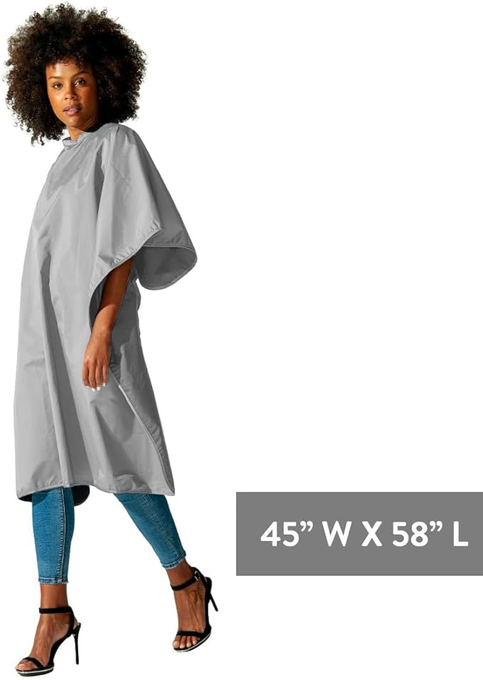 Betty Dain Hands-Free All-Purpose Bleach Proof Cape, 45" W x 58" L, Chemical, Color, Waterproof Polyester, Anti-static Nano Material, Machine Washable, Slate Grey